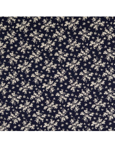Tessuto di cotone vintage - Sfondo blu marino con piccoli fiori écru