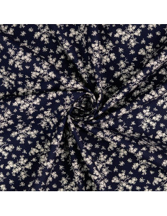Tessuto di cotone vintage - Sfondo blu marino con piccoli fiori écru 2