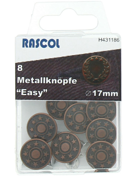 Scatola di 8 bottoni jeans 17mm Rascol - Rame Stelle