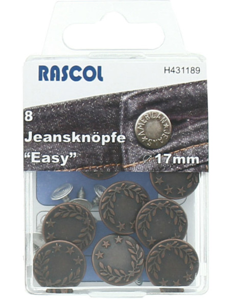 Scatola di 8 bottoni jeans 17mm Rascol - Canne di fucile Allori