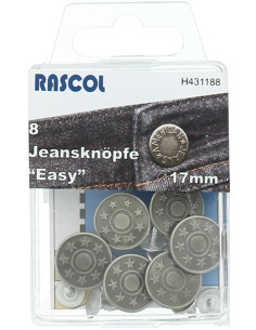 Scatola di 8 bottoni jeans 17mm Rascol - Argento opaco stelle