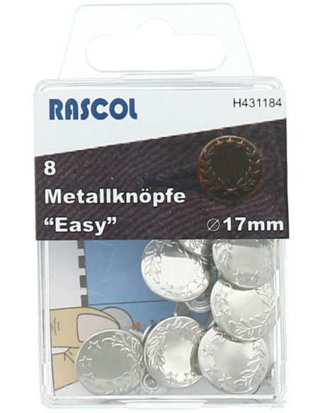 Scatola di 8 bottoni jeans 17mm Rascol - Argento brillante alloro