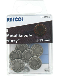 Scatola di 8 bottoni jeans 17mm Rascol - Argento opaco alloro