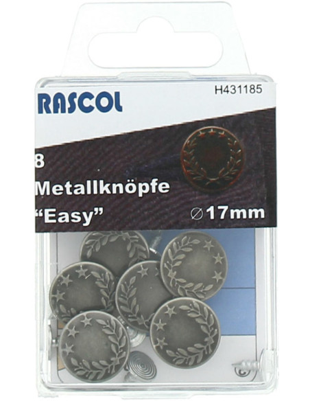 Scatola di 8 bottoni jeans 17mm Rascol - Argento opaco alloro