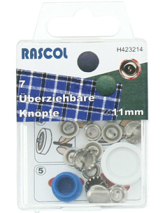 Scatola di 7 bottoni da rivestire con attrezzo Rascol - 11 mm