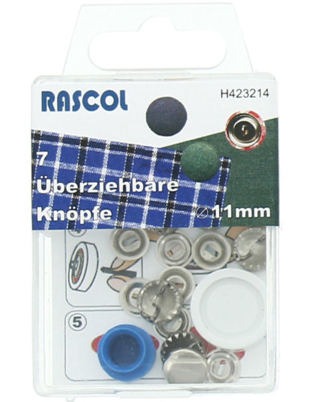 Scatola di 7 bottoni da rivestire con attrezzo Rascol - 11 mm