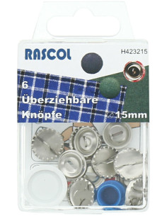 Scatola di 6 bottoni da rivestire con attrezzo Rascol - 15 mm