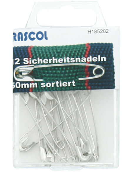 Scatola di 12 spille da balia Rascol - Argento 50 mm