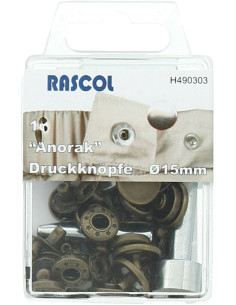 Scatola di 10 bottoni a pressione anorak Rascol - 15 mm bronzo