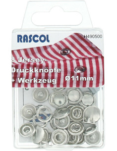 Scatola di 8 bottoni a pressione jersey Rascol - 11 mm argento