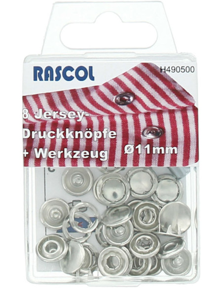 Scatola di 8 bottoni a pressione jersey Rascol - 11 mm argento