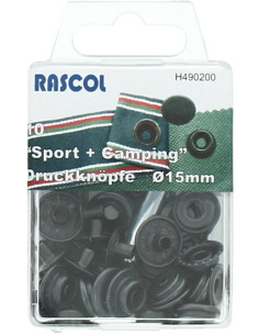 Scatola di 10 bottoni a pressione sport campeggio Rascol - 15 mm nero