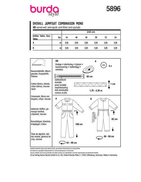 Modello di tuta - Burda 5896