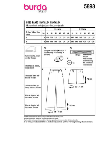 Modello di pantaloni - Burda 5898