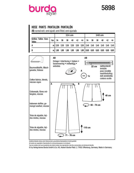 Modello di pantaloni - Burda 5898