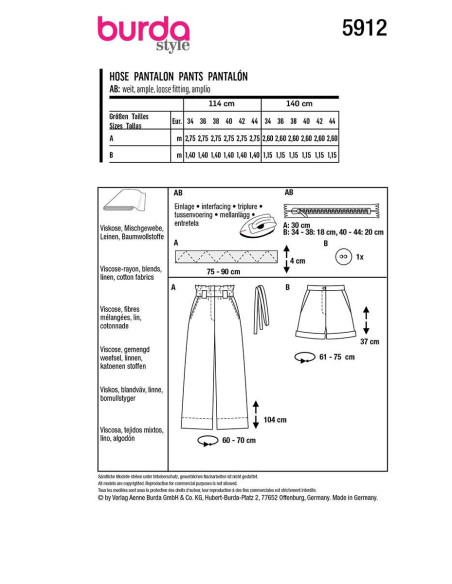Modello di pantaloni - Burda 5912