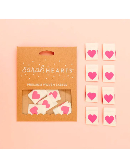Set di 8 etichette tessute - Cuore rosa