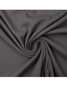 Tessuto jersey di cotone a maglia fine a coste - Grigio scuro