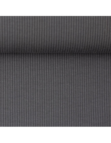Tessuto jersey di cotone a maglia fine a coste - Grigio scuro