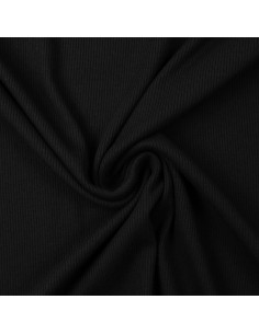 Tessuto jersey di cotone a maglia fine a coste - Nero