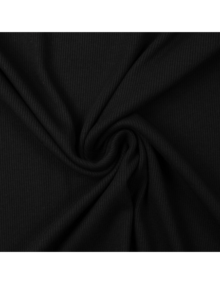 Tessuto jersey di cotone a maglia fine a coste - Nero