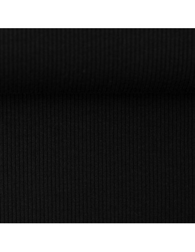 Tessuto jersey di cotone a maglia fine a coste - Nero