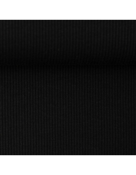 Tessuto jersey di cotone a maglia fine a coste - Nero