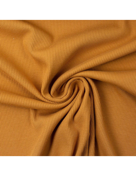 Tessuto jersey di cotone a maglia fine a coste - Giallo ocra