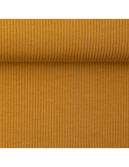 Tessuto jersey di cotone a maglia fine a coste - Giallo ocra