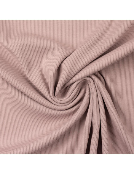 Tessuto jersey di cotone a maglia fine a coste - Rosa antico