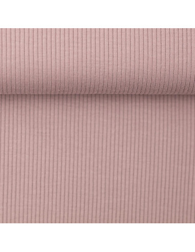 Tessuto jersey di cotone a maglia fine a coste - Rosa antico