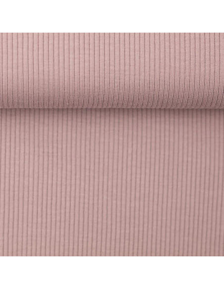 Tessuto jersey di cotone a maglia fine a coste - Rosa antico