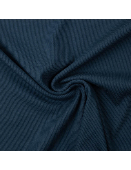 Tessuto jersey di cotone a maglia fine a coste - Blu petrolio