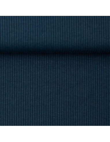 Tessuto jersey di cotone a maglia fine a coste - Blu petrolio