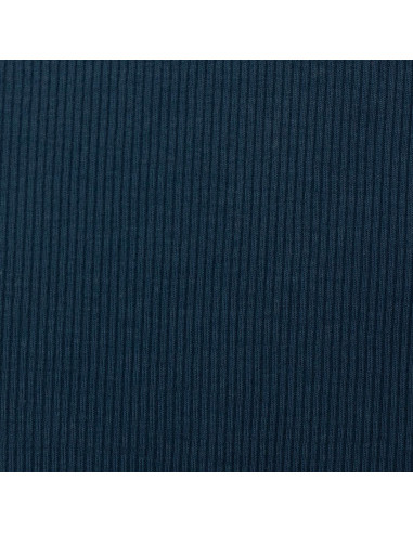 Tessuto jersey di cotone a maglia fine a coste - Blu petrolio