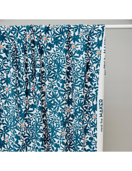 Tessuto crêpe di viscosa Flowery - Blu oceano