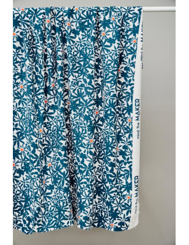 Tessuto crêpe di viscosa Flowery - Blu oceano