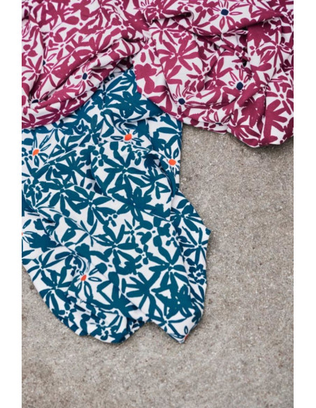 Tessuto crêpe di viscosa Flowery - Blu oceano