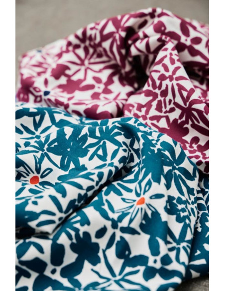 Tessuto crêpe di viscosa Flowery - Blu oceano