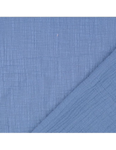 Tessuto doppia garza di cotone Vintage - Blu jeans