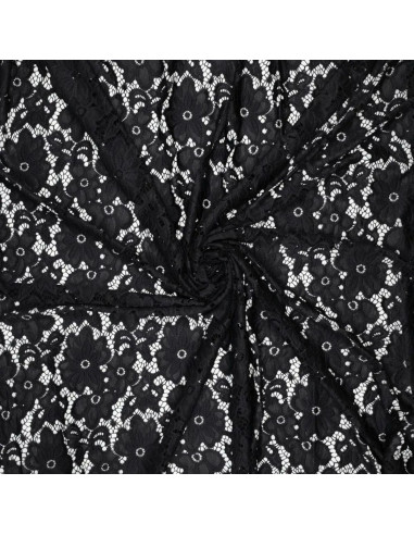 Tessuto guipure stretch Bloom - Nero