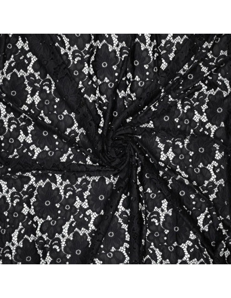Tessuto guipure stretch Bloom - Nero