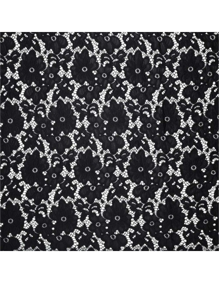 Tessuto guipure stretch Bloom - Nero