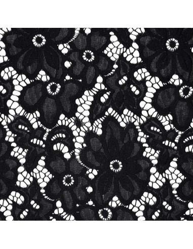Tessuto guipure stretch Bloom - Nero