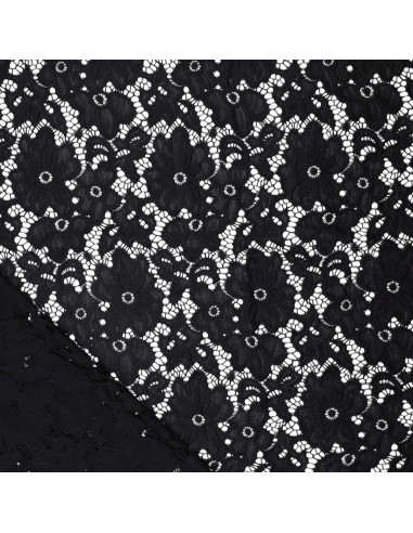 Tessuto guipure stretch Bloom - Nero