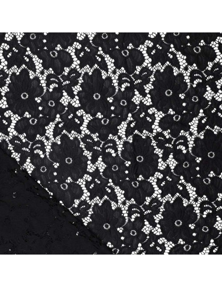 Tessuto guipure stretch Bloom - Nero
