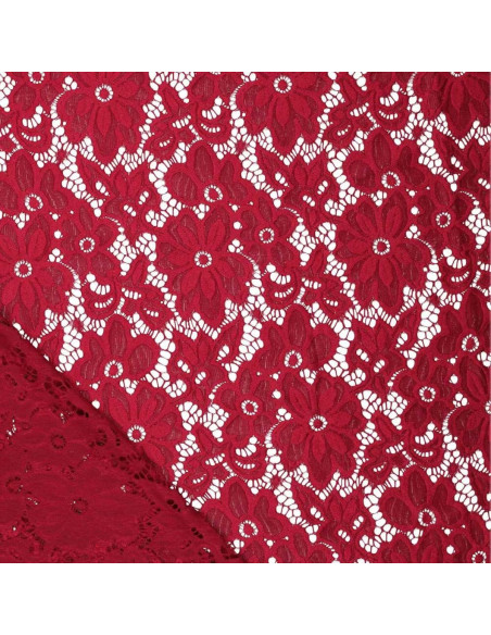 Tessuto guipure elasticizzato Bloom - Rosso
