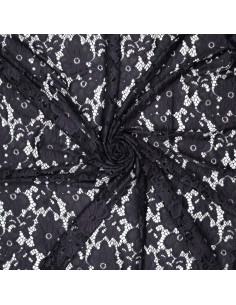 Tessuto guipure elasticizzato Bloom - Blu marino