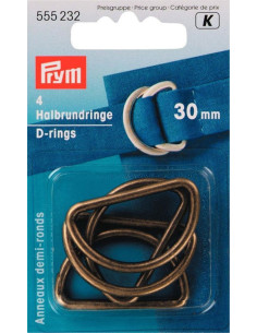 Scatola di 4 anelli a D - Ottone antico 30 mm