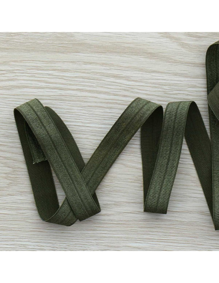 Nastro elastico pre-piegato satinato 15 mm di larghezza - Verde mimetico